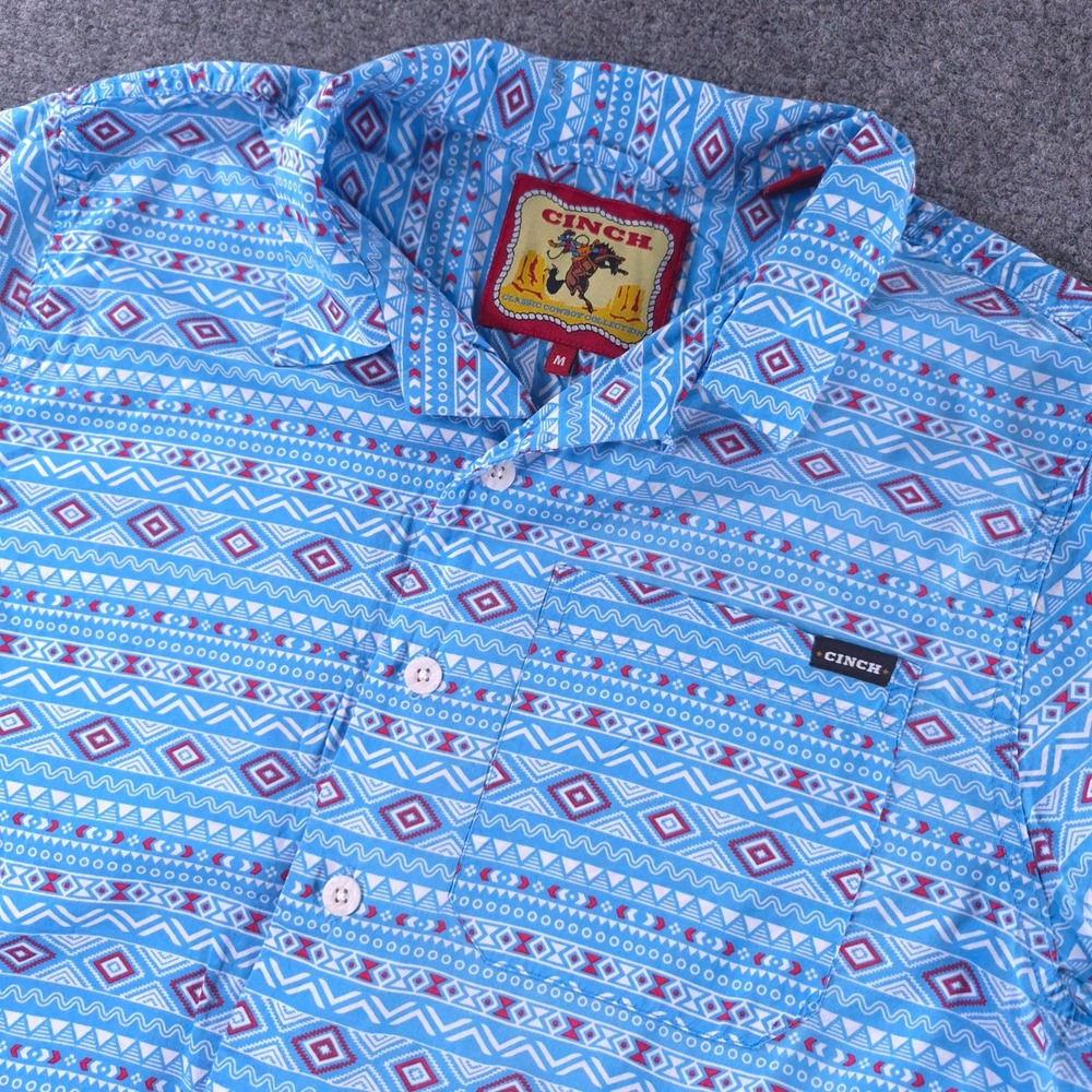Cinch Mens Blue Geometric Southwestern Print Button Down Shirt MTW1401034 M